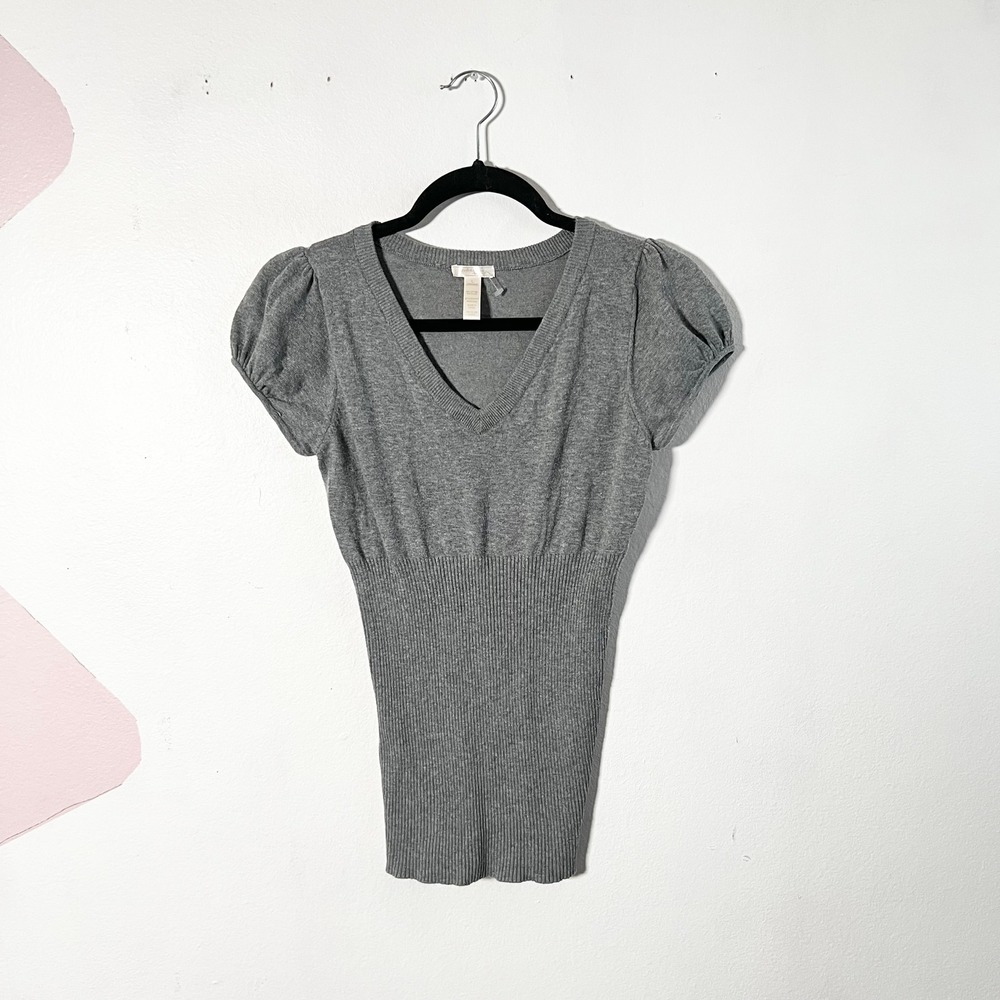 Vtg Y2k 2000s Babydoll Top Small Gray Indie Sleave Fairy Grunge